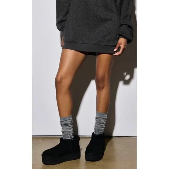 UGG Classic Ultra Mini Platform Boots Black Suede Size 6 - Picture 3 of 13